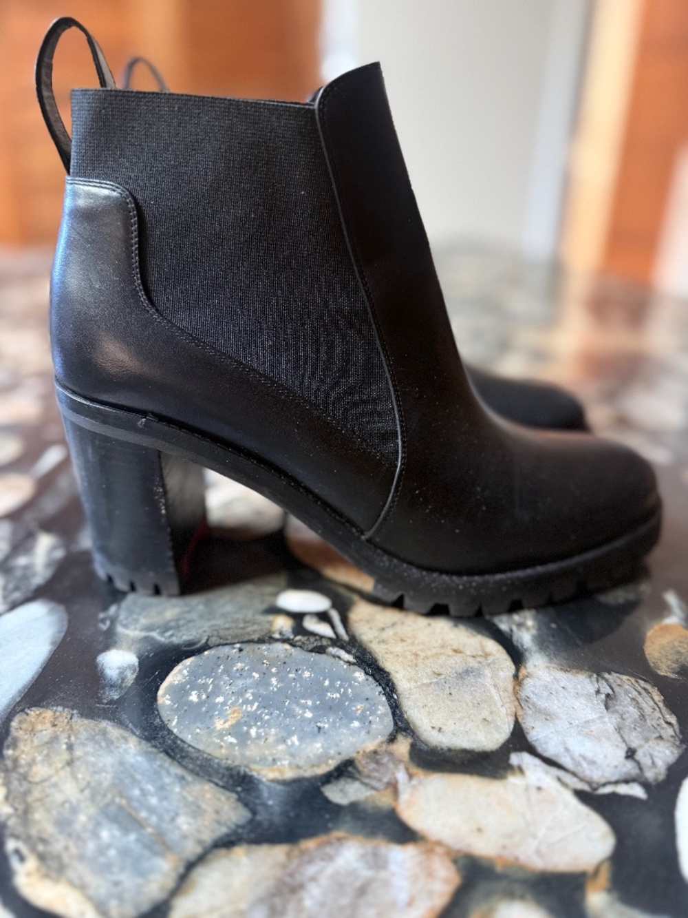 Christian Louboutin Lug Sole Chelsea Boots Black Leather 38